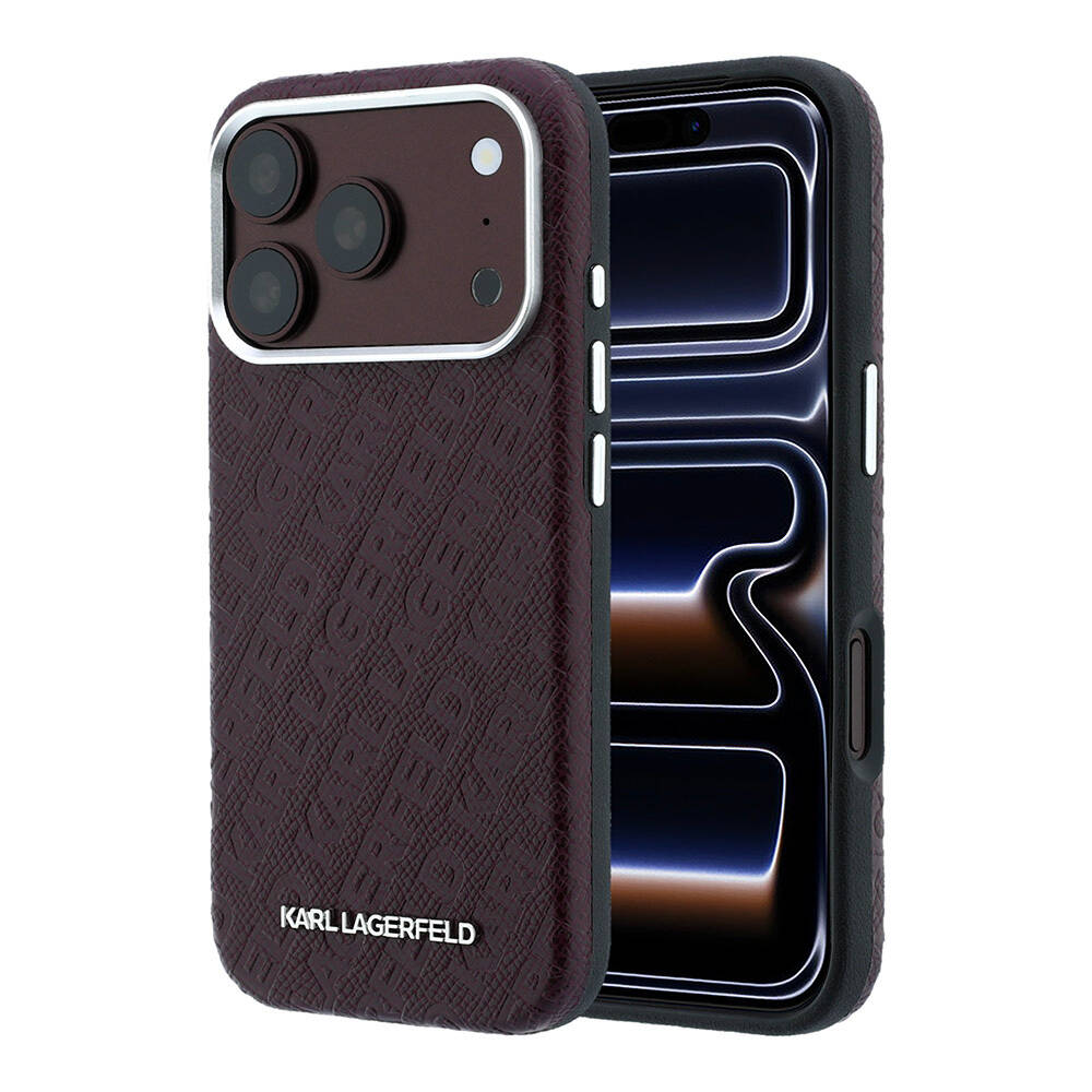 Apple iPhone 18 Pro Kılıf Karl Lagerfeld Orjinal Lisanslı PU Deri Damgalı Metal Yazı Logolu Grained Kapak - 1
