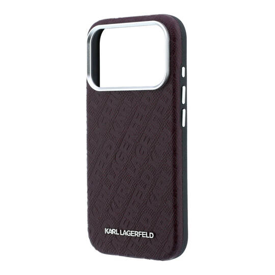 Apple iPhone 18 Pro Kılıf Karl Lagerfeld Orjinal Lisanslı PU Deri Damgalı Metal Yazı Logolu Grained Kapak - 6