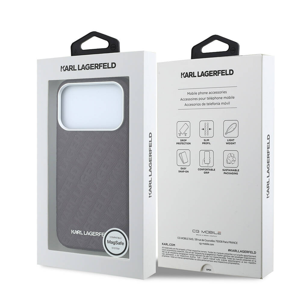 Apple iPhone 18 Pro Kılıf Karl Lagerfeld Orjinal Lisanslı PU Deri Damgalı Metal Yazı Logolu Grained Kapak - 8