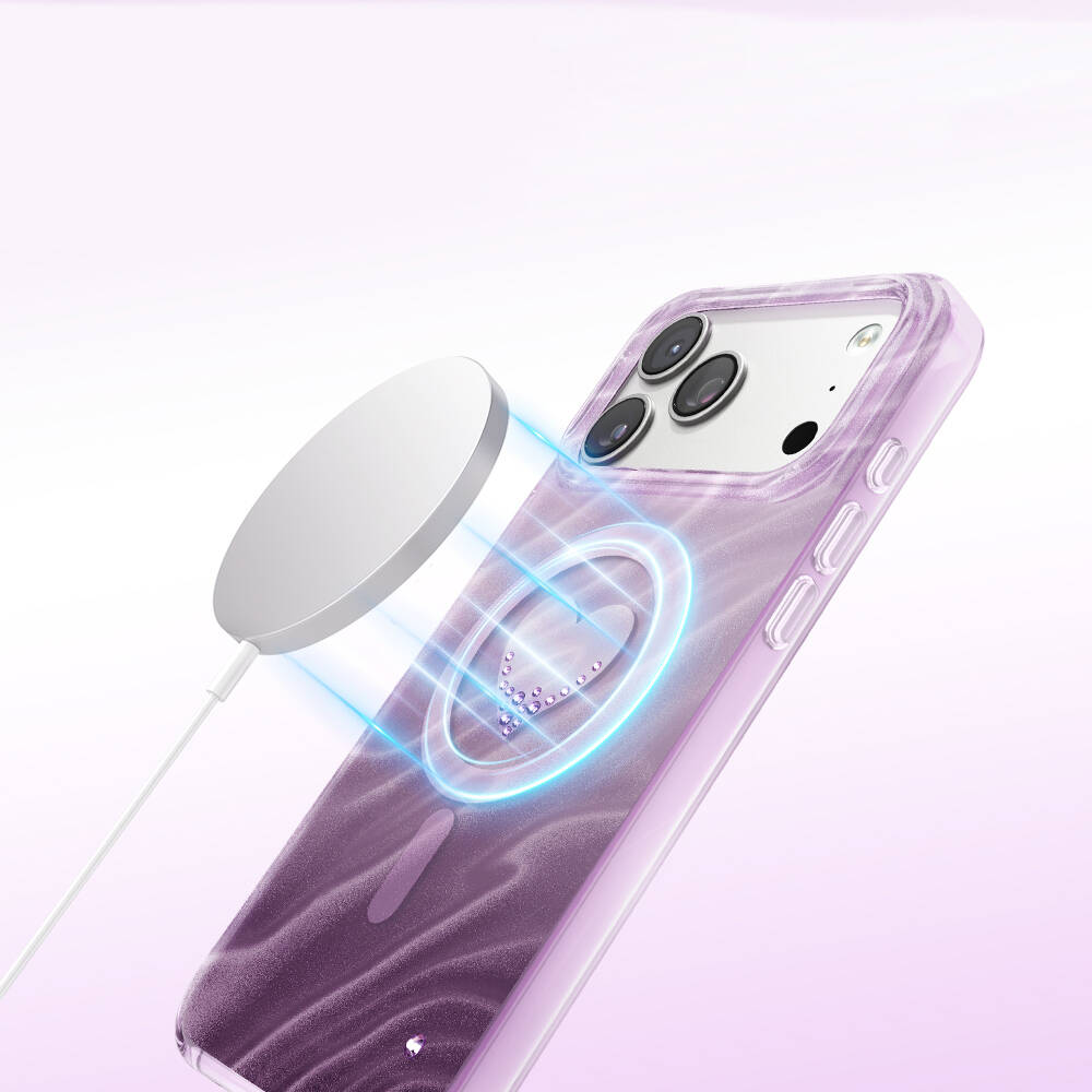 Apple iPhone 18 Pro Kılıf M-Safe Şarj Özellikli Orjinal Swarovski Taşlı Zore Paris Rovix Sert PC Kapak - 26