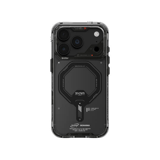 Apple iPhone 18 Pro Kılıf M-safe Şarj Özellikli Şeffaf Airbag Tasarımlı Skinarma Saido Mag-Charge Kapak Füme