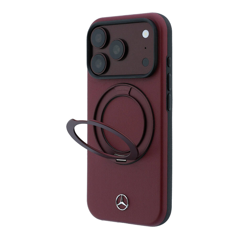 Apple iPhone 18 Pro Kılıf Mercedes Benz Orjinal Lisanslı M-safe Şarj Özellikli 360 Derece Dönebilen Standlı PU Metal Logolu Kapak - 2