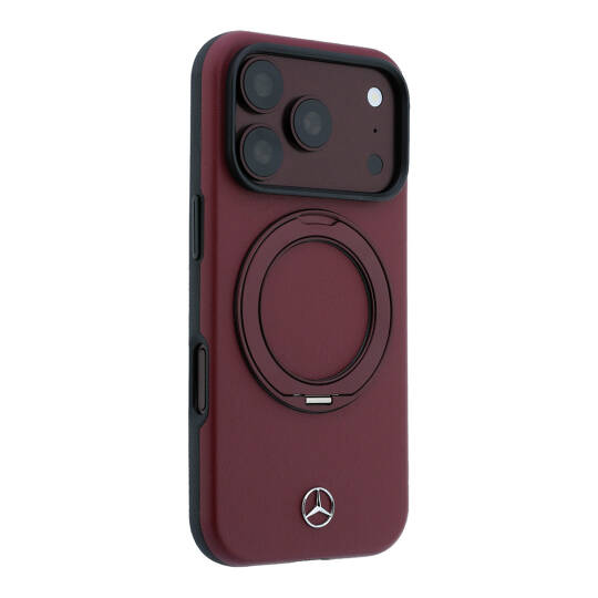 Apple iPhone 18 Pro Kılıf Mercedes Benz Orjinal Lisanslı M-safe Şarj Özellikli 360 Derece Dönebilen Standlı PU Metal Logolu Kapak - 4
