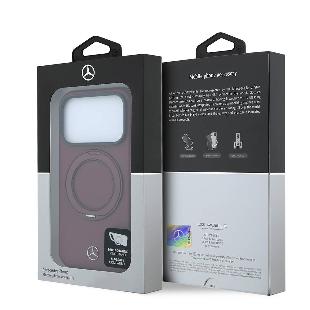 Apple iPhone 18 Pro Kılıf Mercedes Benz Orjinal Lisanslı M-safe Şarj Özellikli 360 Derece Dönebilen Standlı PU Metal Logolu Kapak - 8