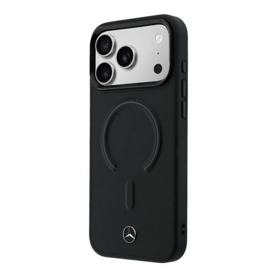 Apple iPhone 18 Pro Kılıf Mercedes Benz Orjinal Lisanslı M-safe Şarj Özellikli Metal Yıldız Logolu Kabartmalı Deri Kapak - 2