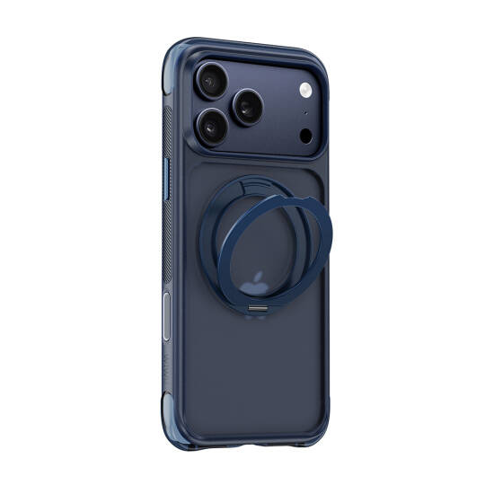 Apple iPhone 18 Pro Kılıf Wiwu AG-203 AeroGuard Ultra Serisi M-safe Şarj Özellikli Airbag Tasarımlı Standlı Kapak Lacivert