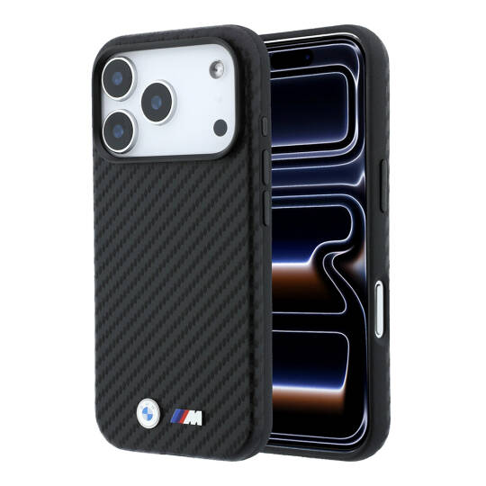 Apple iPhone 18 Pro Max Kılıf BMW Orjinal Lisanslı M-safe Şarj Özellikli Karbon Fiber Tasarımlı ve Metal Logolu PU Deri Kapak - 33