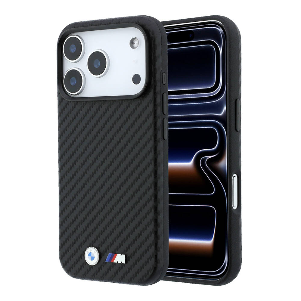 Apple iPhone 18 Pro Max Kılıf BMW Orjinal Lisanslı M-safe Şarj Özellikli Karbon Fiber Tasarımlı ve Metal Logolu PU Deri Kapak - 33