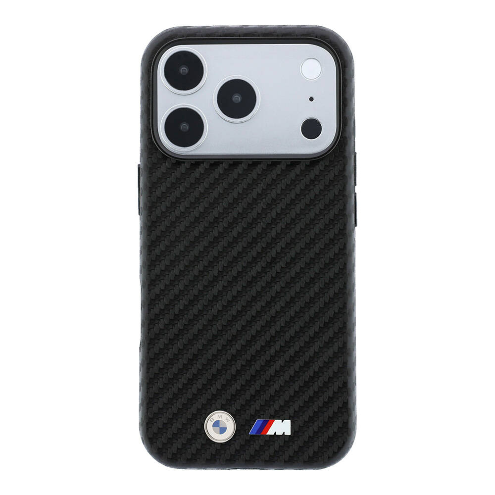Apple iPhone 18 Pro Max Kılıf BMW Orjinal Lisanslı M-safe Şarj Özellikli Karbon Fiber Tasarımlı ve Metal Logolu PU Deri Kapak - 35