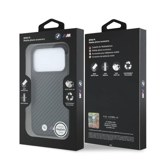 Apple iPhone 18 Pro Max Kılıf BMW Orjinal Lisanslı M-safe Şarj Özellikli Karbon Fiber Tasarımlı ve Metal Logolu PU Deri Kapak - 40