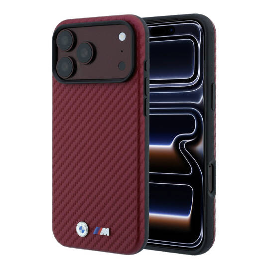 Apple iPhone 18 Pro Max Kılıf BMW Orjinal Lisanslı M-safe Şarj Özellikli Karbon Fiber Tasarımlı ve Metal Logolu PU Deri Kapak - 25