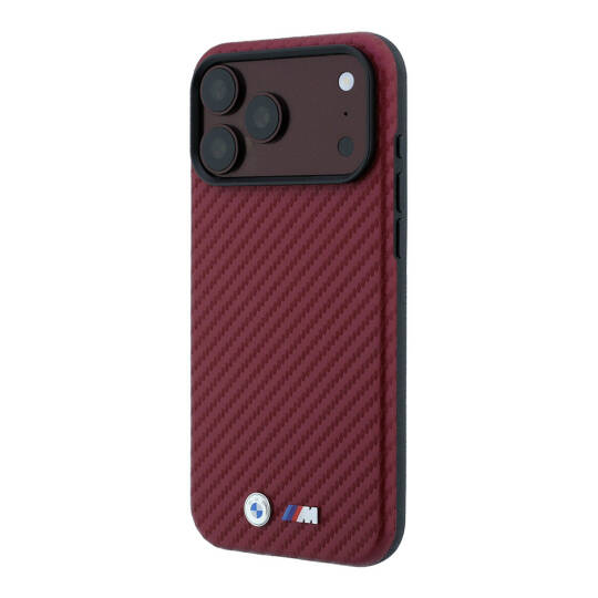 Apple iPhone 18 Pro Max Kılıf BMW Orjinal Lisanslı M-safe Şarj Özellikli Karbon Fiber Tasarımlı ve Metal Logolu PU Deri Kapak - 26