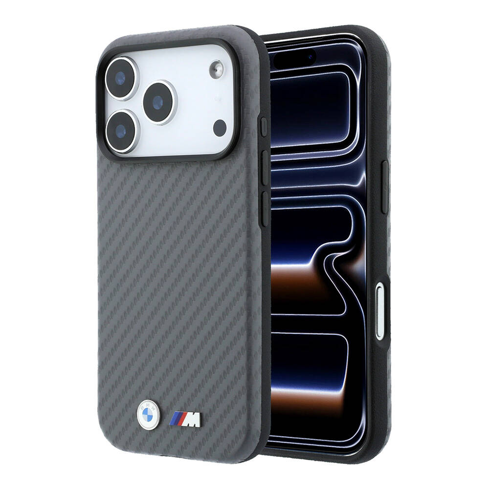 Apple iPhone 18 Pro Max Kılıf BMW Orjinal Lisanslı M-safe Şarj Özellikli Karbon Fiber Tasarımlı ve Metal Logolu PU Deri Kapak - 17