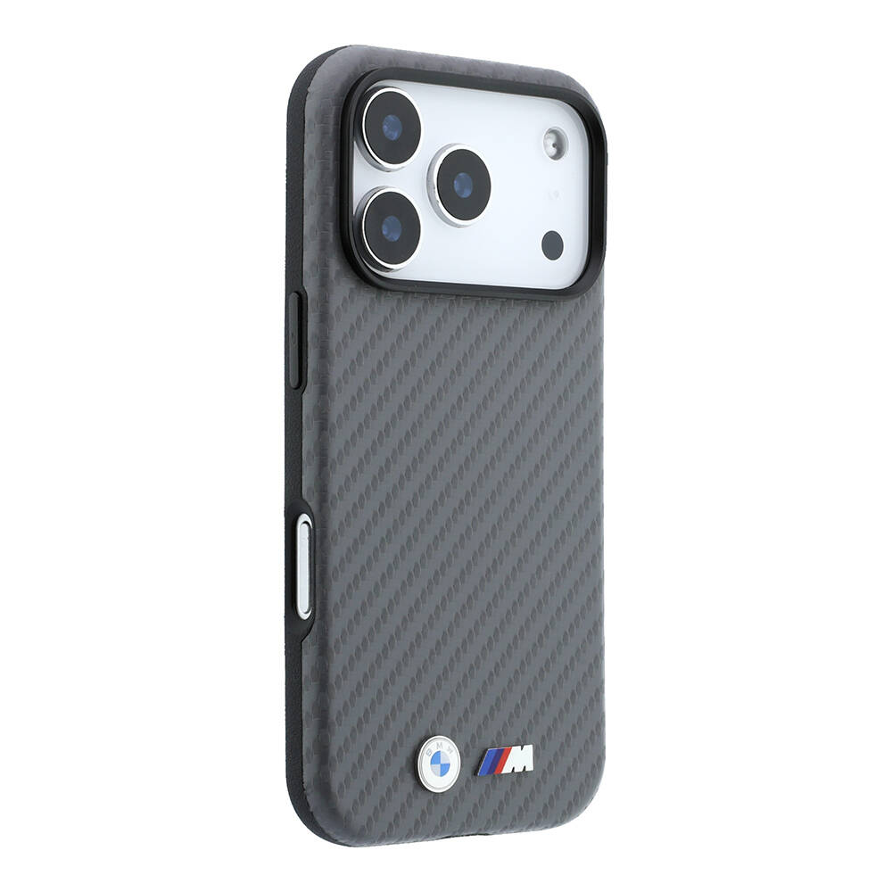 Apple iPhone 18 Pro Max Kılıf BMW Orjinal Lisanslı M-safe Şarj Özellikli Karbon Fiber Tasarımlı ve Metal Logolu PU Deri Kapak - 20