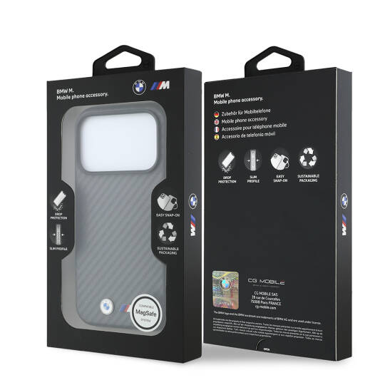 Apple iPhone 18 Pro Max Kılıf BMW Orjinal Lisanslı M-safe Şarj Özellikli Karbon Fiber Tasarımlı ve Metal Logolu PU Deri Kapak - 24