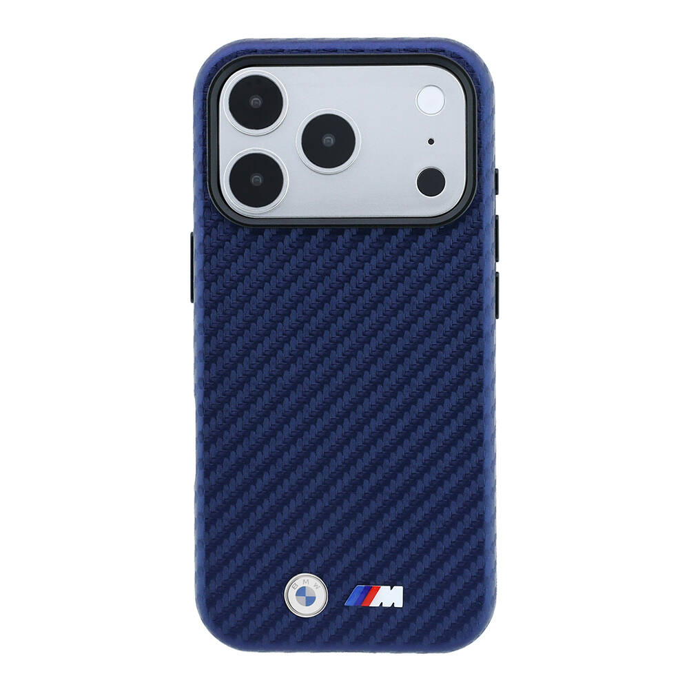 Apple iPhone 18 Pro Max Kılıf BMW Orjinal Lisanslı M-safe Şarj Özellikli Karbon Fiber Tasarımlı ve Metal Logolu PU Deri Kapak - 3