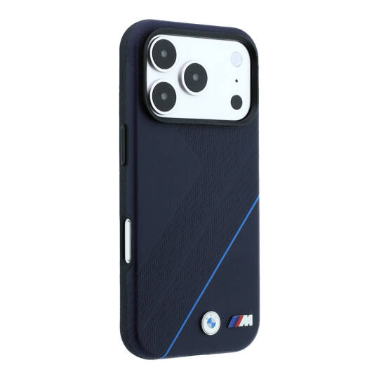 Apple iPhone 18 Pro Max Kılıf BMW Orjinal Lisanslı M-safe Şarj Özellikli M Logolu Lastik İzi Desenli Mavi Çizgili Kapak - 4