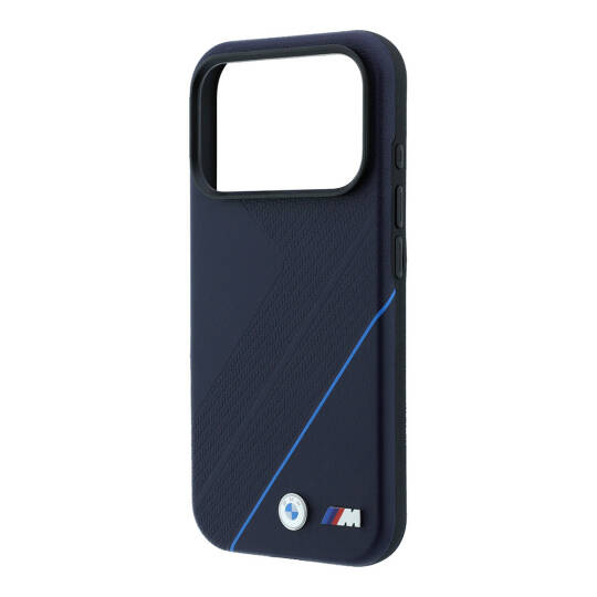 Apple iPhone 18 Pro Max Kılıf BMW Orjinal Lisanslı M-safe Şarj Özellikli M Logolu Lastik İzi Desenli Mavi Çizgili Kapak - 6