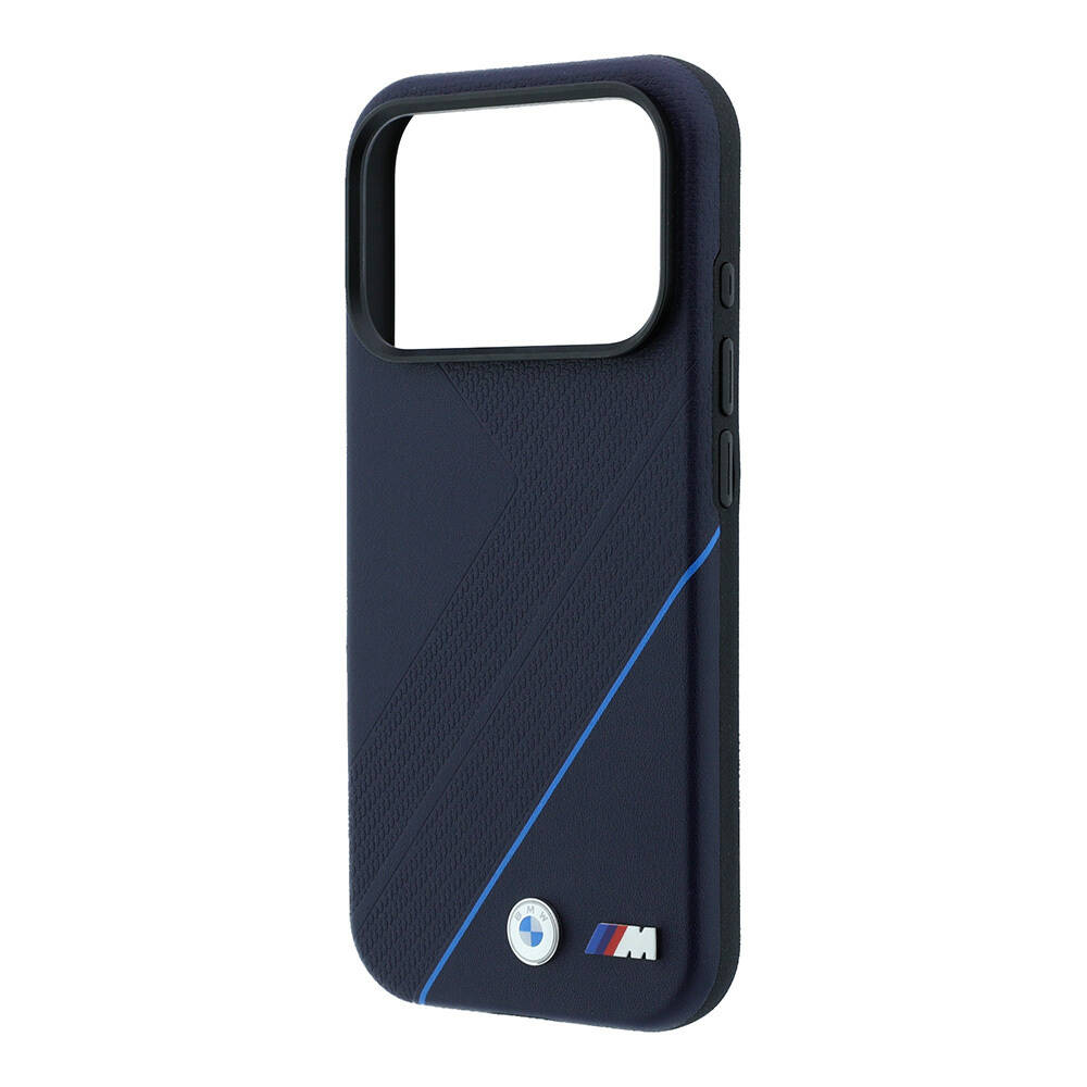 Apple iPhone 18 Pro Max Kılıf BMW Orjinal Lisanslı M-safe Şarj Özellikli M Logolu Lastik İzi Desenli Mavi Çizgili Kapak - 6