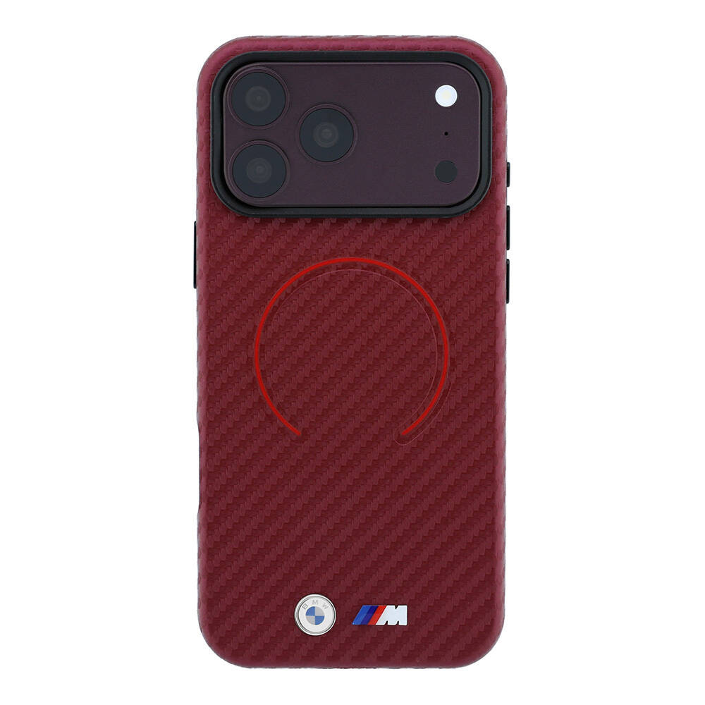Apple iPhone 18 Pro Max Kılıf BMW Orjinal Lisanslı M-safe Şarj Özellikli PU Metal Logolu Kırmızı Halka Tasarımlı Kapak - 3