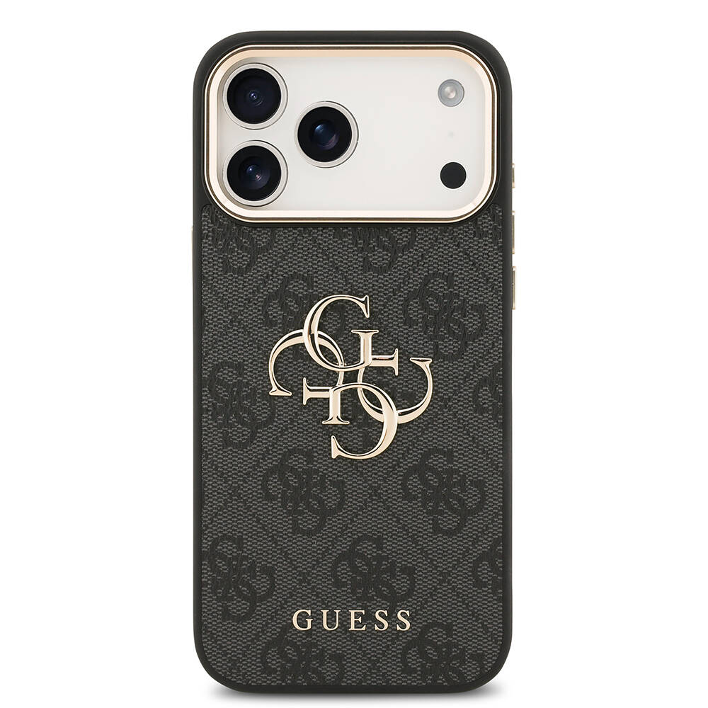 Apple iPhone 18 Pro Max Kılıf Guess Orjinal Lisanslı Gold Metal Kamera Çerçeveli 4G Desenli Metal Büyük 4G ve Yazı Logolu Kapak - 13