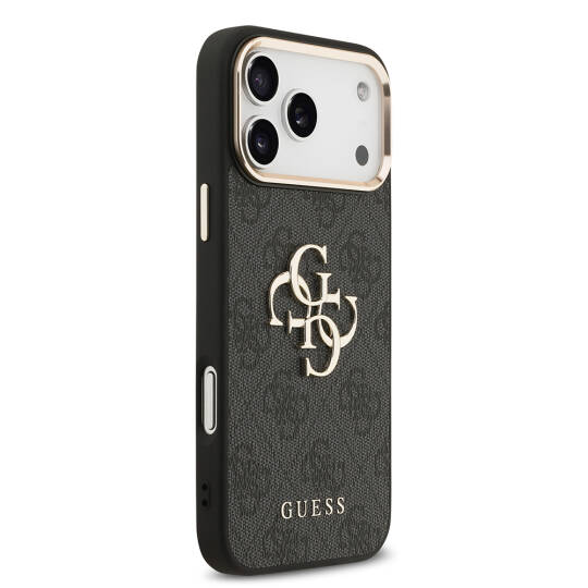 Apple iPhone 18 Pro Max Kılıf Guess Orjinal Lisanslı Gold Metal Kamera Çerçeveli 4G Desenli Metal Büyük 4G ve Yazı Logolu Kapak - 14