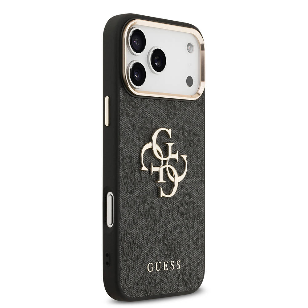 Apple iPhone 18 Pro Max Kılıf Guess Orjinal Lisanslı Gold Metal Kamera Çerçeveli 4G Desenli Metal Büyük 4G ve Yazı Logolu Kapak - 14