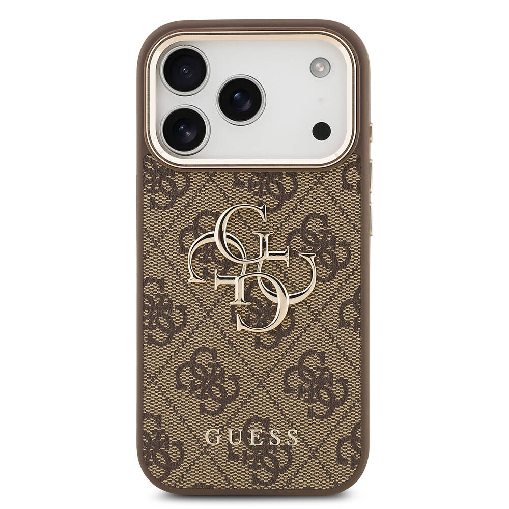 Apple iPhone 18 Pro Max Kılıf Guess Orjinal Lisanslı Gold Metal Kamera Çerçeveli 4G Desenli Metal Büyük 4G ve Yazı Logolu Kapak - 20