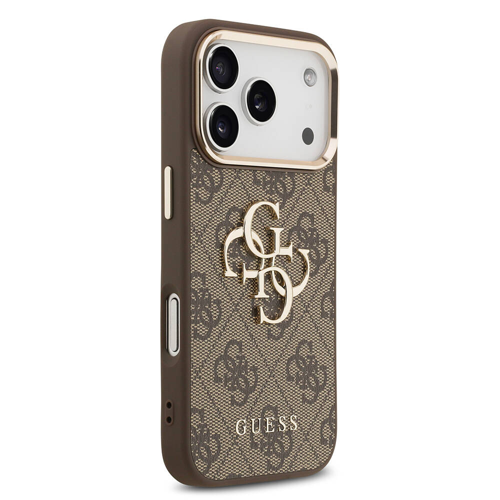 Apple iPhone 18 Pro Max Kılıf Guess Orjinal Lisanslı Gold Metal Kamera Çerçeveli 4G Desenli Metal Büyük 4G ve Yazı Logolu Kapak - 21