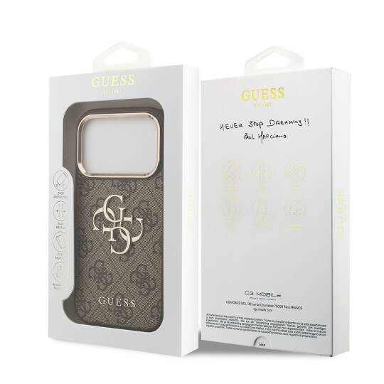 Apple iPhone 18 Pro Max Kılıf Guess Orjinal Lisanslı Gold Metal Kamera Çerçeveli 4G Desenli Metal Büyük 4G ve Yazı Logolu Kapak - 25