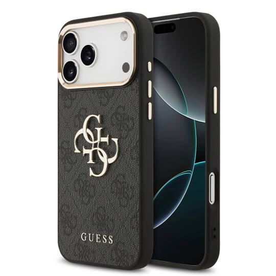 Apple iPhone 18 Pro Max Kılıf Guess Orjinal Lisanslı Gold Metal Kamera Çerçeveli 4G Desenli Metal Büyük 4G ve Yazı Logolu Kapak - 10