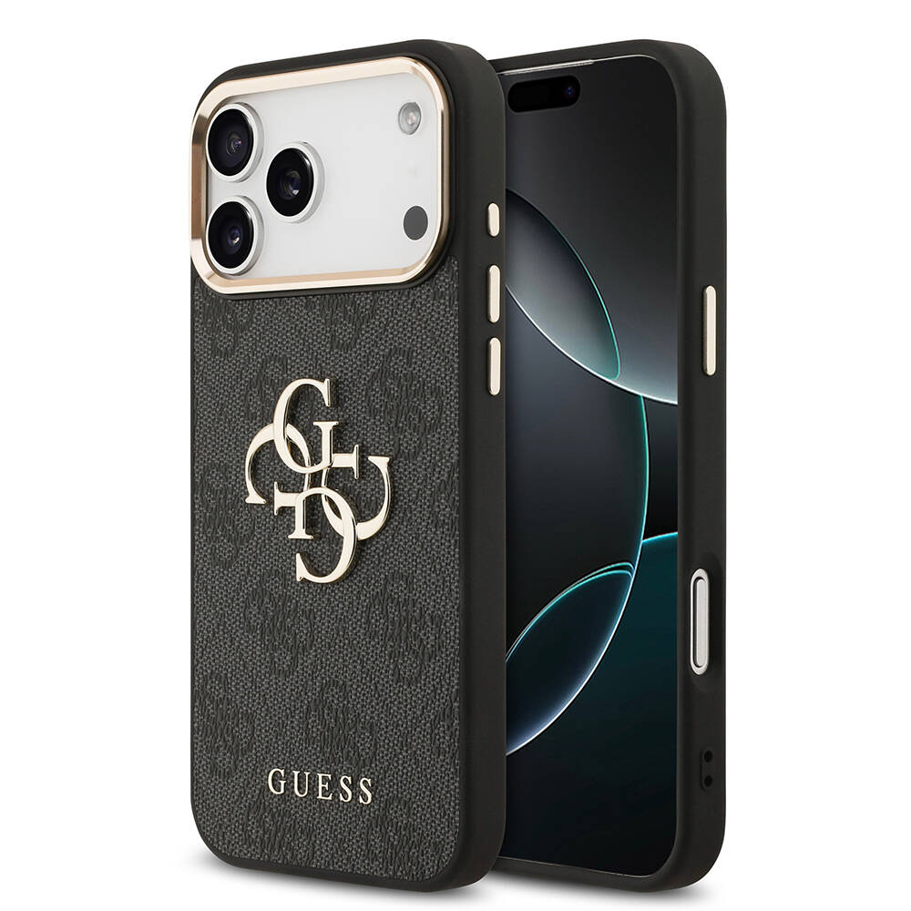 Apple iPhone 18 Pro Max Kılıf Guess Orjinal Lisanslı Gold Metal Kamera Çerçeveli 4G Desenli Metal Büyük 4G ve Yazı Logolu Kapak - 10