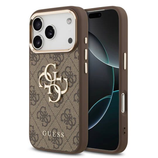 Apple iPhone 18 Pro Max Kılıf Guess Orjinal Lisanslı Gold Metal Kamera Çerçeveli 4G Desenli Metal Büyük 4G ve Yazı Logolu Kapak - 9