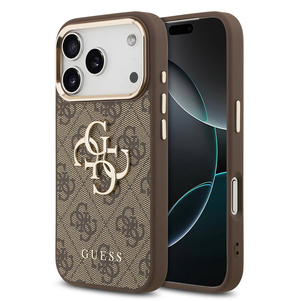Apple iPhone 18 Pro Max Kılıf Guess Orjinal Lisanslı Gold Metal Kamera Çerçeveli 4G Desenli Metal Büyük 4G ve Yazı Logolu Kapak - 9