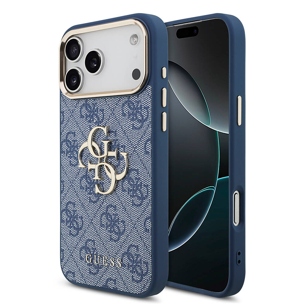 Apple iPhone 18 Pro Max Kılıf Guess Orjinal Lisanslı Gold Metal Kamera Çerçeveli 4G Desenli Metal Büyük 4G ve Yazı Logolu Kapak - 1