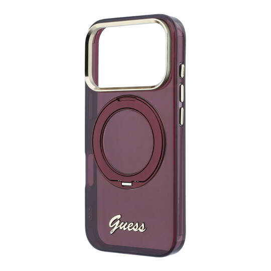 Apple iPhone 18 Pro Max Kılıf Guess Orjinal Lisanslı M-safe Şarj Özellikli 360 Derece Dönebilen Standlı Metal Yazı Logolu Silikon Kapak - 2