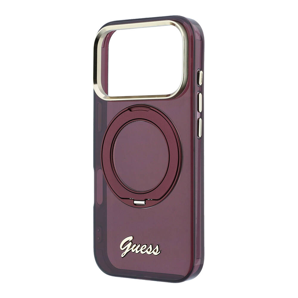 Apple iPhone 18 Pro Max Kılıf Guess Orjinal Lisanslı M-safe Şarj Özellikli 360 Derece Dönebilen Standlı Metal Yazı Logolu Silikon Kapak - 2