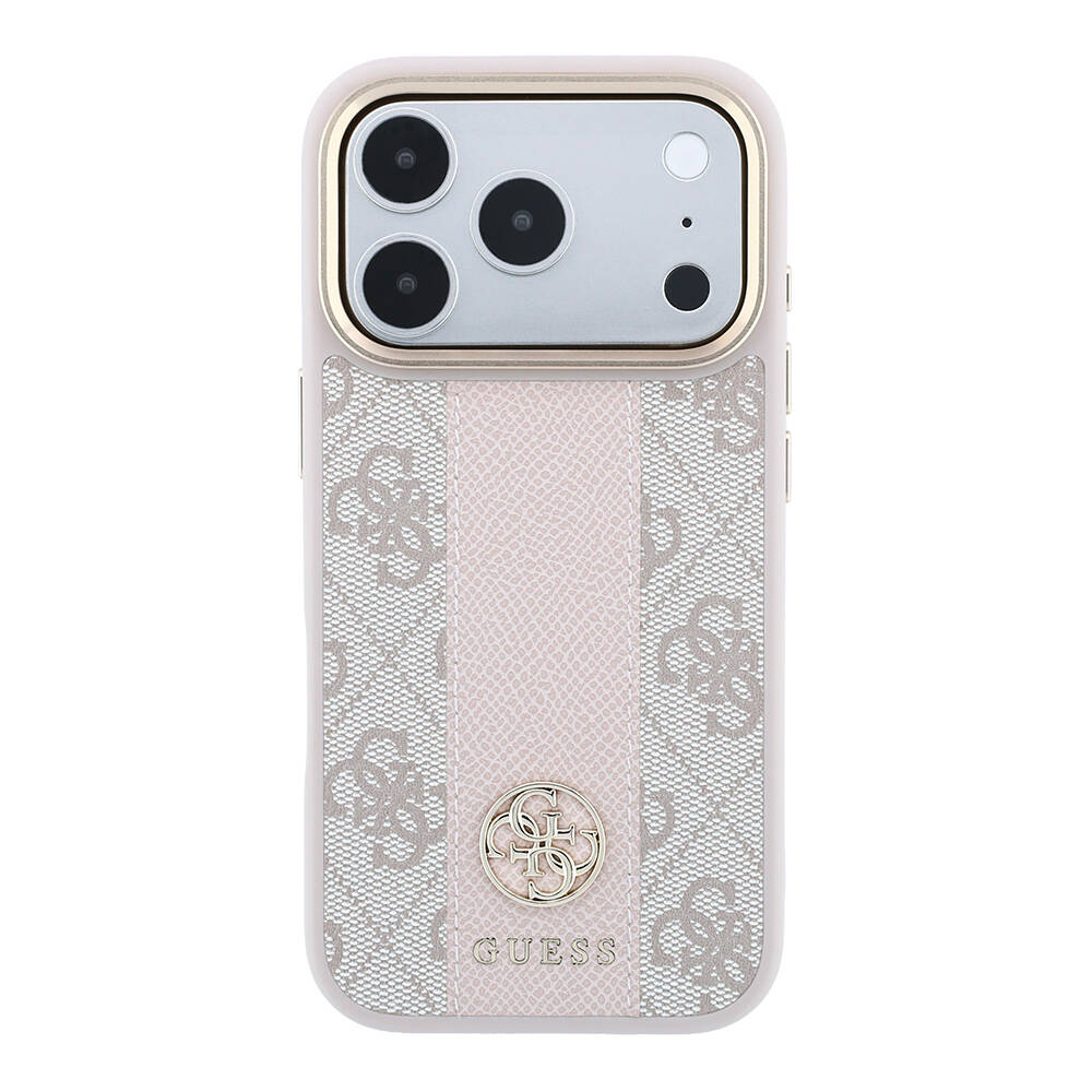 Apple iPhone 18 Pro Max Kılıf Guess Orjinal Lisanslı M-safe Şarj Özellikli Deri 4G Desenli Şeritli Yazı Logolu Kapak - 27