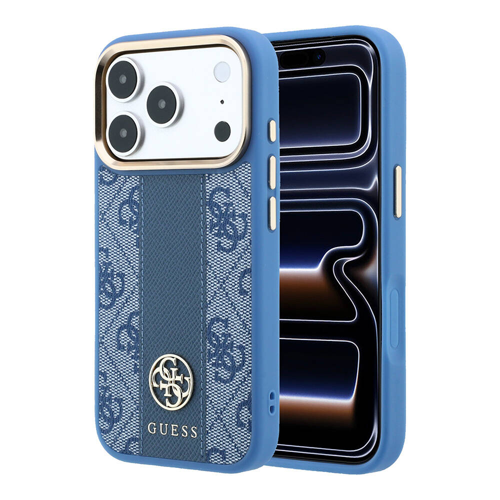 Apple iPhone 18 Pro Max Kılıf Guess Orjinal Lisanslı M-safe Şarj Özellikli Deri 4G Desenli Şeritli Yazı Logolu Kapak - 17