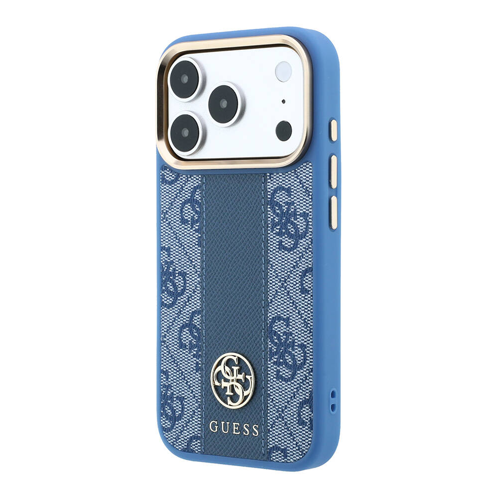 Apple iPhone 18 Pro Max Kılıf Guess Orjinal Lisanslı M-safe Şarj Özellikli Deri 4G Desenli Şeritli Yazı Logolu Kapak - 18