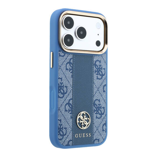 Apple iPhone 18 Pro Max Kılıf Guess Orjinal Lisanslı M-safe Şarj Özellikli Deri 4G Desenli Şeritli Yazı Logolu Kapak - 20