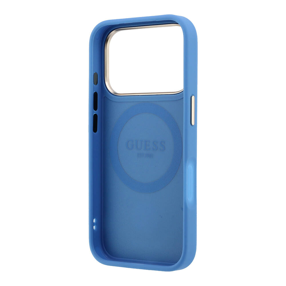 Apple iPhone 18 Pro Max Kılıf Guess Orjinal Lisanslı M-safe Şarj Özellikli Deri 4G Desenli Şeritli Yazı Logolu Kapak - 23