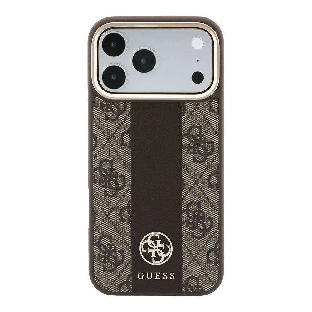 Apple iPhone 18 Pro Max Kılıf Guess Orjinal Lisanslı M-safe Şarj Özellikli Deri 4G Desenli Şeritli Yazı Logolu Kapak - 11