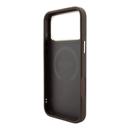 Apple iPhone 18 Pro Max Kılıf Guess Orjinal Lisanslı M-safe Şarj Özellikli Deri 4G Desenli Şeritli Yazı Logolu Kapak - 15