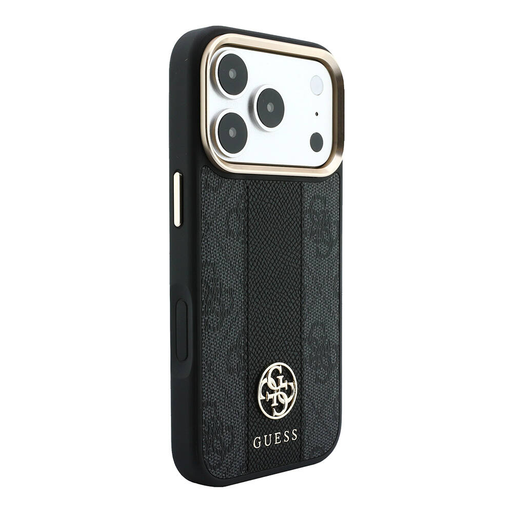 Apple iPhone 18 Pro Max Kılıf Guess Orjinal Lisanslı M-safe Şarj Özellikli Deri 4G Desenli Şeritli Yazı Logolu Kapak - 4