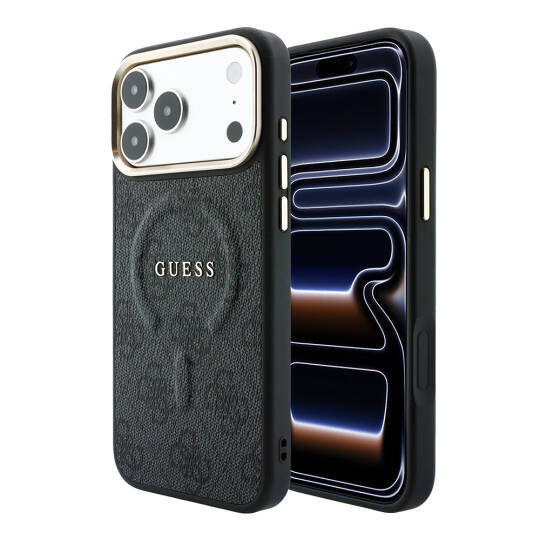 Apple iPhone 18 Pro Max Kılıf Guess Orjinal Lisanslı M-safe Şarj Özellikli Metal Kamera Çerçeveli C-Magnet 4G Desenli Yazı Logolu Kapak - 25