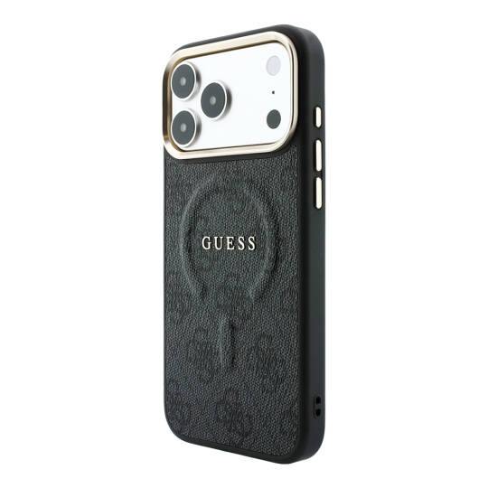 Apple iPhone 18 Pro Max Kılıf Guess Orjinal Lisanslı M-safe Şarj Özellikli Metal Kamera Çerçeveli C-Magnet 4G Desenli Yazı Logolu Kapak - 26