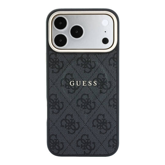 Apple iPhone 18 Pro Max Kılıf Guess Orjinal Lisanslı M-safe Şarj Özellikli Metal Kamera Çerçeveli C-Magnet 4G Desenli Yazı Logolu Kapak - 27