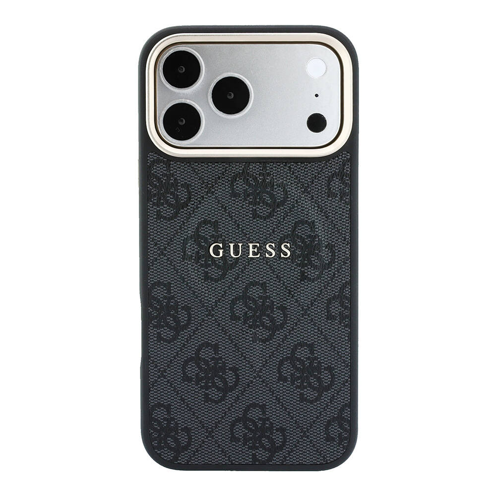 Apple iPhone 18 Pro Max Kılıf Guess Orjinal Lisanslı M-safe Şarj Özellikli Metal Kamera Çerçeveli C-Magnet 4G Desenli Yazı Logolu Kapak - 27