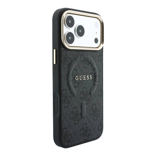 Apple iPhone 18 Pro Max Kılıf Guess Orjinal Lisanslı M-safe Şarj Özellikli Metal Kamera Çerçeveli C-Magnet 4G Desenli Yazı Logolu Kapak - 28